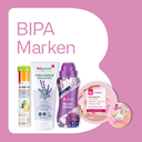 Grafik mit rosafarbenem Hintergrund und mehreren BIPA‑Eigenmarken‑Pflegeprodukten unter der Überschrift „BIPA Marken“